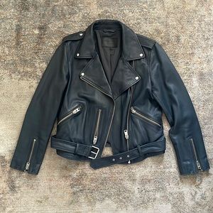 ALL SAINTS Balfern Dark Blue-Green Leather Biker Motorcycle Jacket